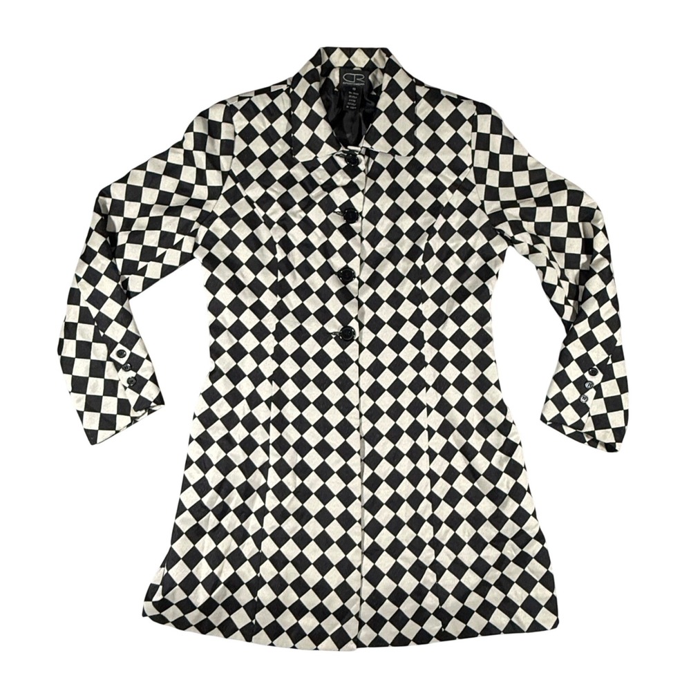 VTG CR Sportswear Checker Blazer Women 10 Black White Harlequin Mod Jacket Coat